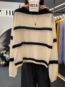 QINGNAER | Relaxed and Comfortable Striped Knitwear Loose Slimming