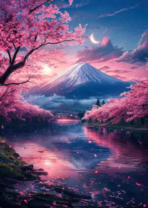 BILIBILI | Japanese Cherry Blossoms At Mount Fuji Light Pink City Asian Travel Oil Painting By Numbers Wall Pictures Home Room Decor
