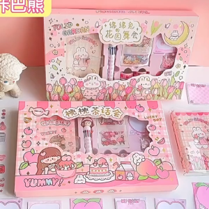 Paket Jurnal Set Diary / Journal kit / Paket set agenda/ Buku catatan set lucu pulpen stiker washi tape lucu imut pastel pink ungu handbook