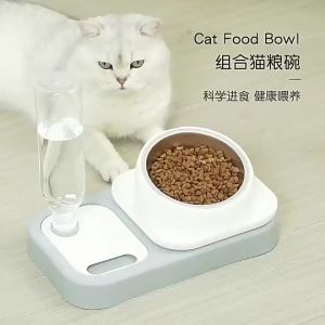 3 in 1 Pet Bowl Automatic Water Bowl Tilted Design Food Bowl