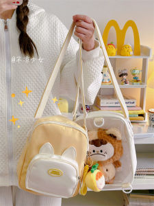 Cute Cat Double-Sided Transparent Crossbody Backpack Japanese Style Ins Young Adult Contrast Color Small Bags Female 25cm Cartoon Backpack Doll Bag