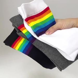 Womens Thigh High Stocking Rainbow Striped Ladies Girls Black White Long Winter Over Above Knee Socks Blue Y2K Japanese Femboy