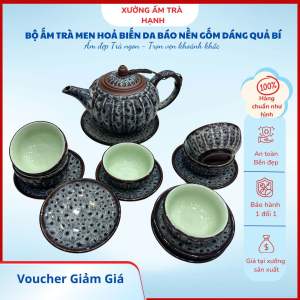 Bộ ấm trà men hoả biến da báo nền gốm dáng bí dung tích 400ml