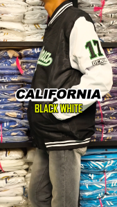 HAPPY Jaket Varsity Baseball Premium Full Bordir California Black White series Casuala Vintage