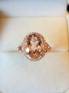 Gold Plated Oval Artificial Golden Morganite Diamond Ring Adjustable