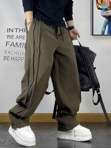 Mens Retro American Knitted Sporty Sweatpants Straight Leg Drapey Casual Trousers Spring Autumn Fashionable All-Match