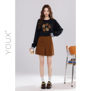 YOUXIANG | Chân Váy Mini Cords eo Cao Giảm Cân