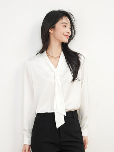 Professional Long Sleeve V-Neck Shirt Womens White Blouse for Autumn Commuting French Style Interview Workwear Suit Top