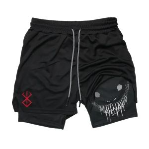 Anime Baki Hanma Gym Shorts Men Women Fitness Manga Print 2-in-1 Sports Performance Shorts Workout Quick Dry Mesh Short Pants