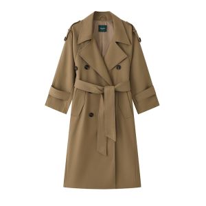 YAKEJIA | Khaki High-class Classic Notch Collar Double-breasted Mid-length Trench Coat