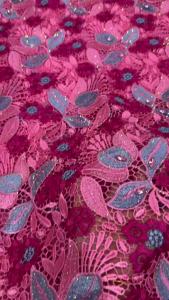 OLEVO | AT2993A-1 African Guipure Fabric 3D Embroidery Cord Lace with Flower Lurex Traditional Senegal Water Soluble Fashionable Sewing