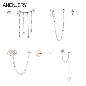 ANENJERY Butterfly Stars Heart Chain Tassel Earrings For Women Korean Fashion Simple Piercing Long Ear Jewelry
