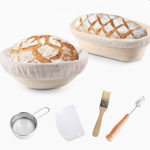 Bread Basket Natural Rattan Basket With Liners Kitchen Baking Utensils Banneton Dough Fermentation Basket Bread Proofing Baskets