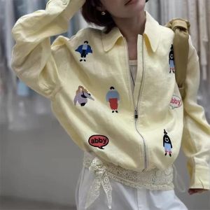 Áo Sơ Mi Trắng in Họa Tiết Thường Ngày Cho Nữ Dáng Rộng Cổ Polo Áo Khoác Ngoài Mùa Thu Áo Ngắn Thường Ngày Áo Khoác Ngoài Ngắn