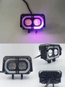 2pcs 40W Near yellow and far white integrated Mini Driving Light modified headlights Motorcycle external headlights Two bead RGB aperture motorcycle spotlight