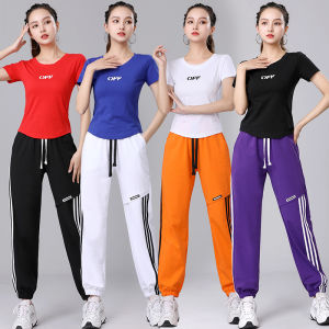 2023หยางลี่ผิงชุดออกกำลังกายเต้นแอโรบิกชุดแบบใหม่ฤดูร้อนแขนสั้นฟิตเนสเต้นรำเต้นรำชุดเต้นผ้าฝ้ายผู้หญิง