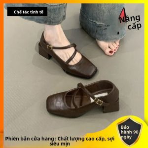 XUJIA | Giày Nữ Đế Cao Mũi Hẹp Đế Đầy Màu Nâu
