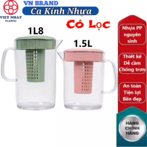 Ca Kính Nhựa Trong Có Lọc VIỆT NHẬT 1L5 & 1L8 - Nắp Kín - Trà Detox Hoa Quả Bỏ Tủ Lạnh - 6068+69