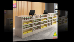Quầy tính tiền Bàn thu ngân cho cửa hàng tiện lợi siêu thị mini shop QTT520A - Nội thất lắp ráp Viễn Đông ADV