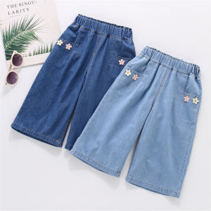 Summer Thin Cotton Wide Leg Jeans Loose Fit Kids Long Trousers Ultra Thin Childrens Clothing Trendy Fashion Girls Outfits