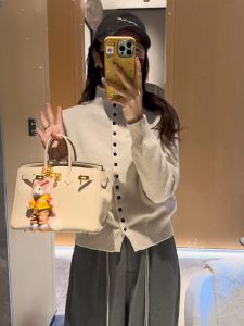 White Half-High Collar Knitted Sweater Coat Womens Style 2025 New Spring Popular Ladies Open Cardigan Top