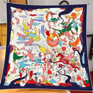 Elegant French Style Large Square Silk Scarf 90x90cm Womens Decorative Shawl Horse Head Print Saddle Belt Chain Pattern