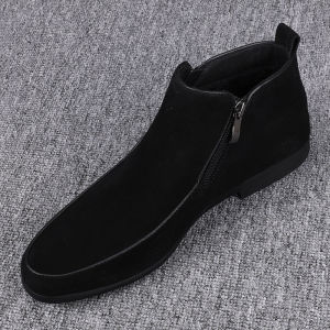 New 2024 Mens Casual Double Zipper High-Top Martin Chelsea Boots Leather Shoes British Style Brushed Leather Versatile Daily Wear