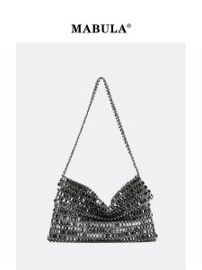 MABULA | Luxurious Black Metal Chain Shoulder Handbag