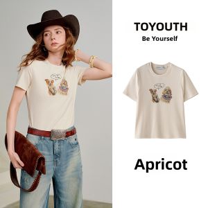 Toyouth | Cool Lyocell Cotton Short Sleeve T-shirt Female Dog Print