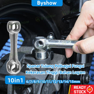 Byshow 10-in-1 Dog Bone Wrench Set (6-15mm) Forged Steel Hex Spanner Multifunction Hexagonal Screw Wrench Tool for Car Bicycle Motorcycle Repair Home Maintenance Portable Durable
