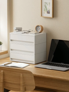 Stackable Desktop Storage Box with Drawers Office Desk Organiser Stationery Cosmetics Cabinet for Home