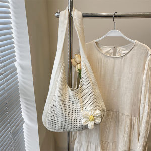 New 2025 Large Capacity Cotton Rope Woven Beach Tote Bag Womens Hook Woven Handbag Soft Single Strap Casual Pure Color Ka Le Er