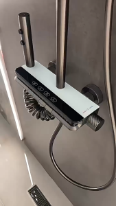Shower head set with home atmosphere light cold and hot water digital display and pressure-increasing function.