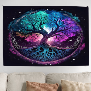 VIKAMA Starry Sky Tree of Life Tapestry Glowing Nebula Living Room Sofa Backdrop Nordic Style Room Decor
