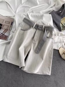 WANGGONGZHU | กางเกงขาสั้นทรงตรงเอวสูง กางเกงยีนส์ทรงหลวมสำหรับผู้หญิง กางเกงยีนส์ทรงสลิมฟิตสำหรับฤดูร้อน กางเกงยีนส์ทรงลำลอง