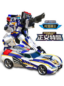 Justice Police Robot Transforming Car Toy for Boys Girls Plastic Model Building Blocks Hero Warrior Galaxy Detective Toy Car
