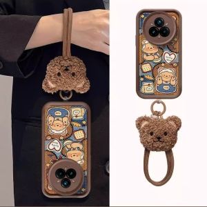New Casing Realme 14X Realme 14 Pro + Realme C75x Plus 5G Ins Cute Cartoon Fashion Biscuit Bear Lambskin Anti-fall Phone Case with Doll and Lanyard 2025