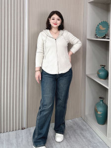 plus Size Spring Autumn Zipper Hooded Open Cardigan Womens Loose Slimming Casual Meat Covering Shoulder Length Long Sleeve Top