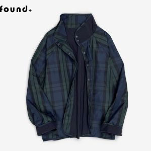 ผู้หญิง หลวม Fit กันน้ํา เสื้อแจ็คเก็ต สวมใส่ 2 ด้าน ลายสก็อต แจ๊กเก็ตแห้งเร็วประกบ ฤดูใบไม้ร่วง ค่าฤดูกาลซื้อ ทันสมัย