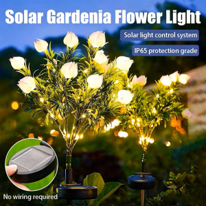 MBMSHEGH Solar LED Gardenia Flower Lights Outdoor Waterproof Garden Lawn Landscape Lamp Halloween Cemetery Christmas Decoration
