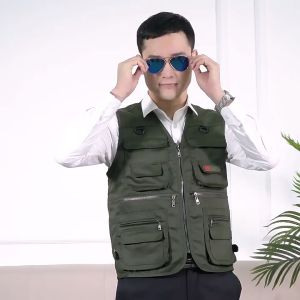 เสื้อกั๊กกระเป๋าซิป เสื้อกั๊กผู้ชายคอกลมแบบลำลองพร้อมซิปสำหรับฤดูใบไม้ผลิและฤดูร้อน เหมาะสำหรับกิจกรรมกลางแจ้ง ตกปลา และถ่ายภาพ