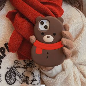 💯【Phone Case】+FREE Shipping 💯 Fashionable Cute 3D Scarf With Teddy Bear Personality Suitable For iPhone 15 14 13 12 Pro Max Phone Case Simple CreativeTeddy Bear Silicone Case Anti drop Soft Case