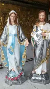 Bộ 2 Tượng Đức Mẹ Ban Ơn Thánh Giuse 80cm màu xám bạc composite tượng công giáo