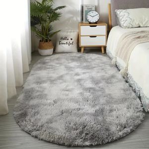 VIKAMA Non-slip Tie Dye Oval Shag Rug Soft Long Fur for Bedroom Floor Decor