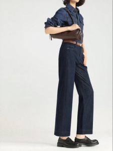 HIPPIE MISS | Denim Blue Straight Stretch Loose Wide-leg Jeans