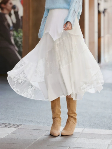 XIANGYING | Irregular Lace High-Waist Layered Cake Skirt
