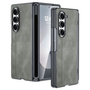 Ốp Lưng Samsung Galaxy Z Fold 6 Kèm Giá Đỡ Bút S Pen Bảo Vệ Bản Lề & Màn Hình Chất Liệu Da Nâu Chống Sốc Chống Xước