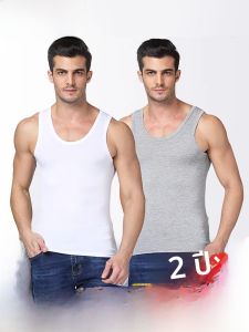 เสื้อกั๊กคอวีผ้าฝ้ายแท้สำหรับผู้ชาย ฤดูร้อน กางเกงชั้นในกีฬา เสื้อเชิ้ตสีขาว แขนกุด ระบายอากาศได้ดี ทรงหลวม สวมใส่สบาย