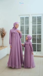Misha Couple Mom & Kids Bhn Shakila Mix Tiledot Gamis Model Terbaru 2024 Kekinian Baju Lebaran Trend