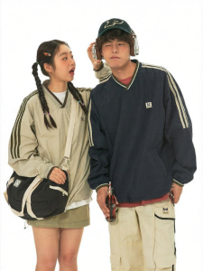 JNXS | Áo Hoodie Cổ V Tay Raglan Đôi Phong Cách Retro Mỹ